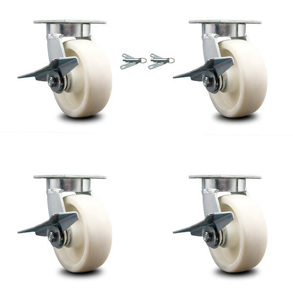 Service Caster 6 Inch Kingpinless Nylon Wheel Caster Brakes 2 Swivel Locks, 4PK SCC-KP30S620-NYR-SLB-BSL-2-SLB-2 - main